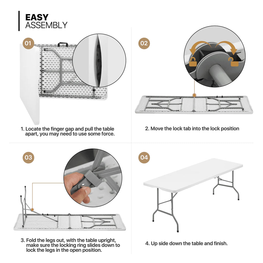 5 Pack 8Ft White Folding Plastic Utility Table V3459