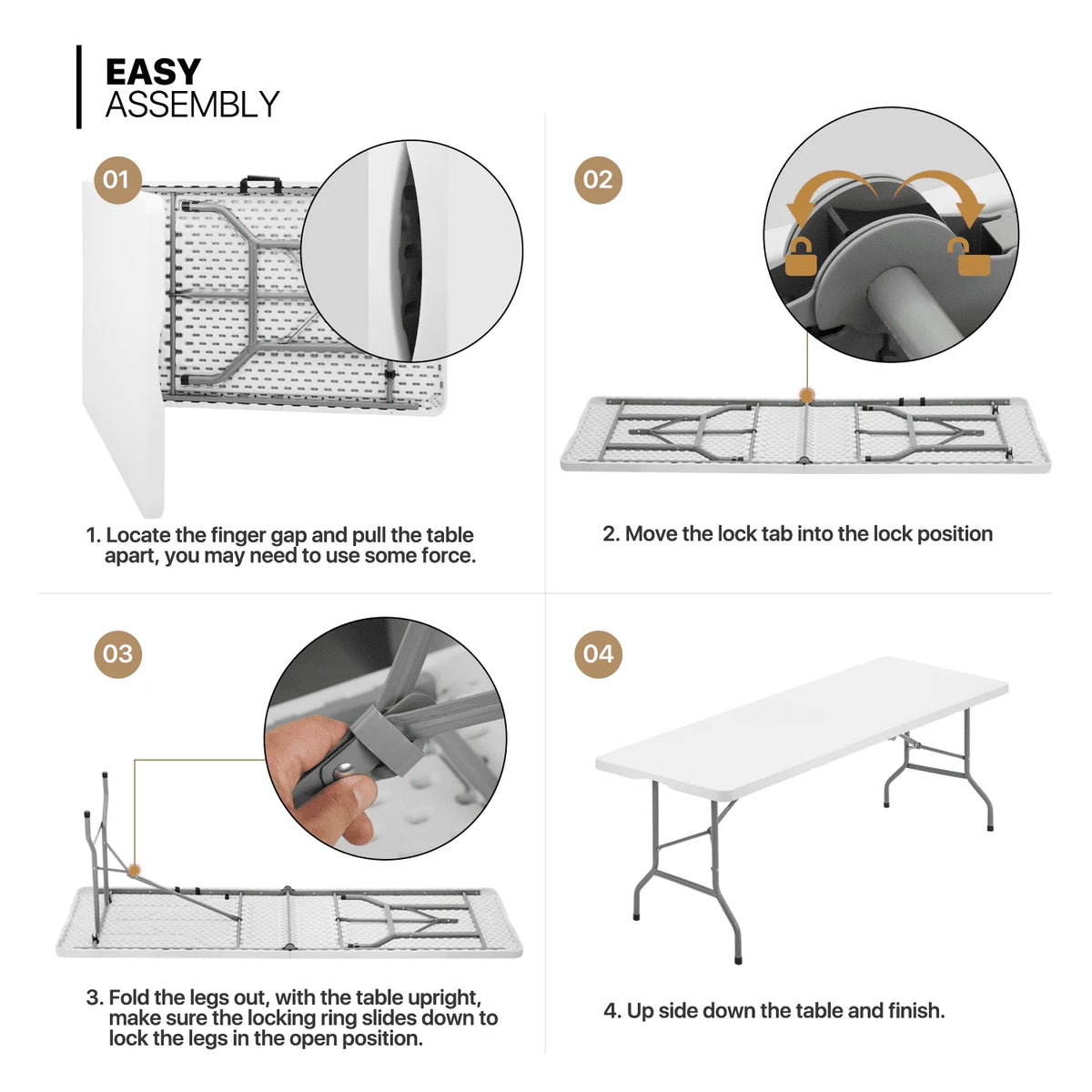 5 Pack 8Ft White Folding Plastic Utility Table V3459