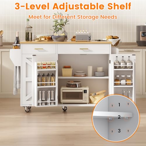 Kitchen Island Cart with Trash Can Storage on Wheels G95106