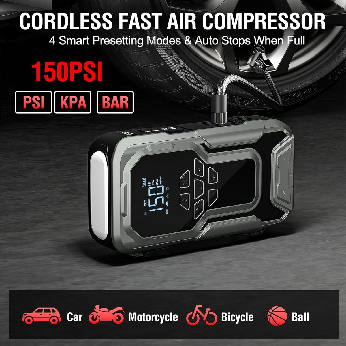 3500A 12V Lithium Battery Jump Starter with 150PSI Tire Inflator S4684