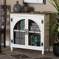 Two-Tone Distressed White and Oak Brown Wood 2-Door Storage Cabinet Y54173