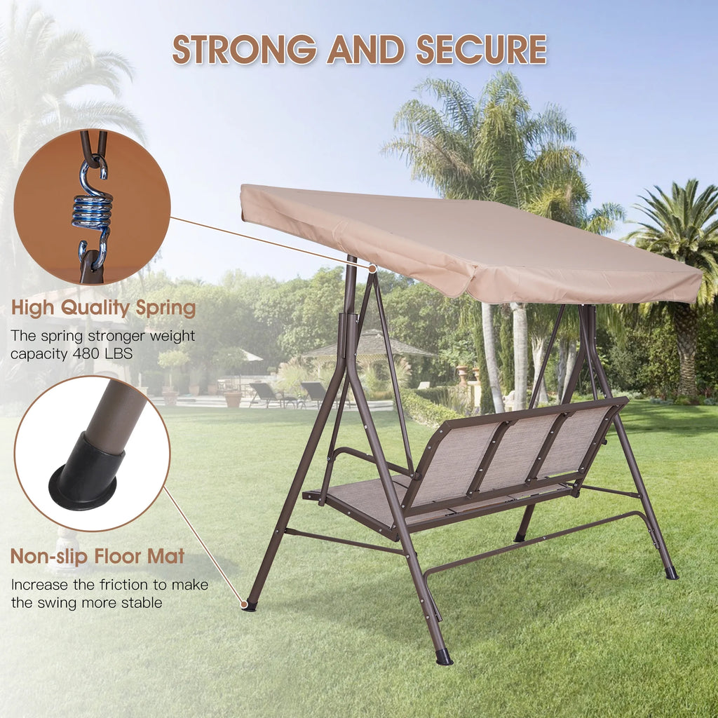 Beige Steel Frame Outdoor Patio Swing C75371