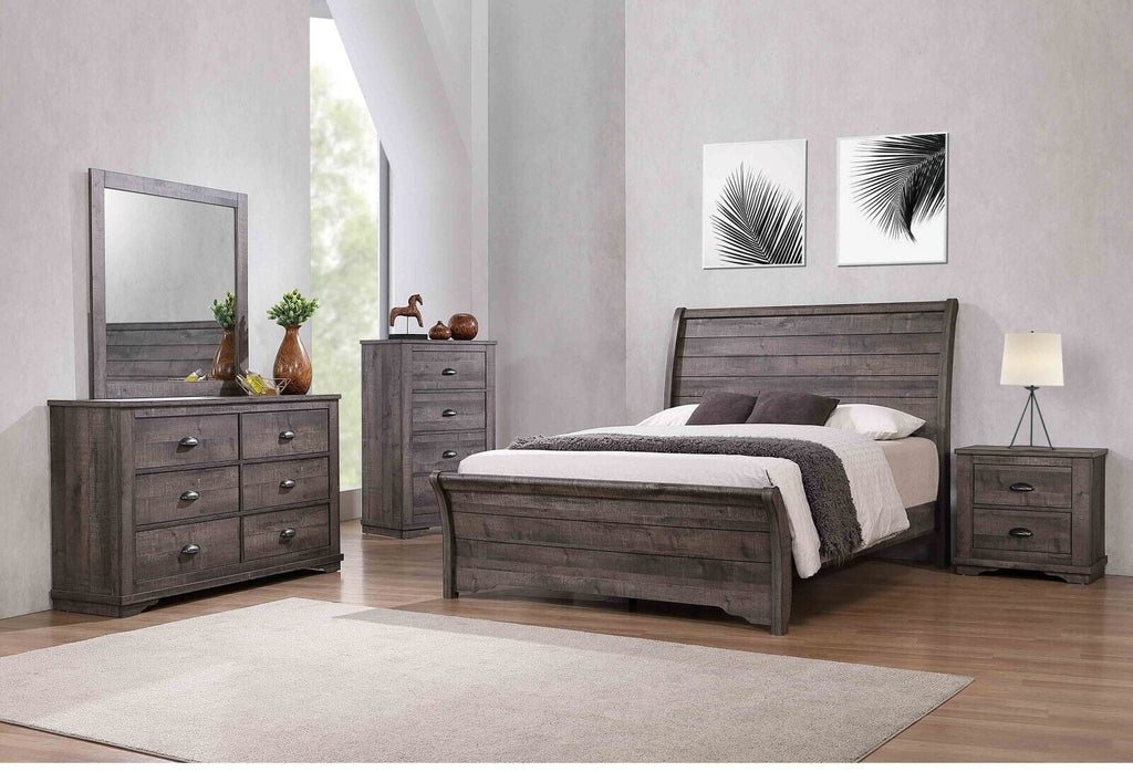 6pc Queen Size Bed Dresser Mirror Chest Nightstand Set Wooden Furniture Gray X448596
