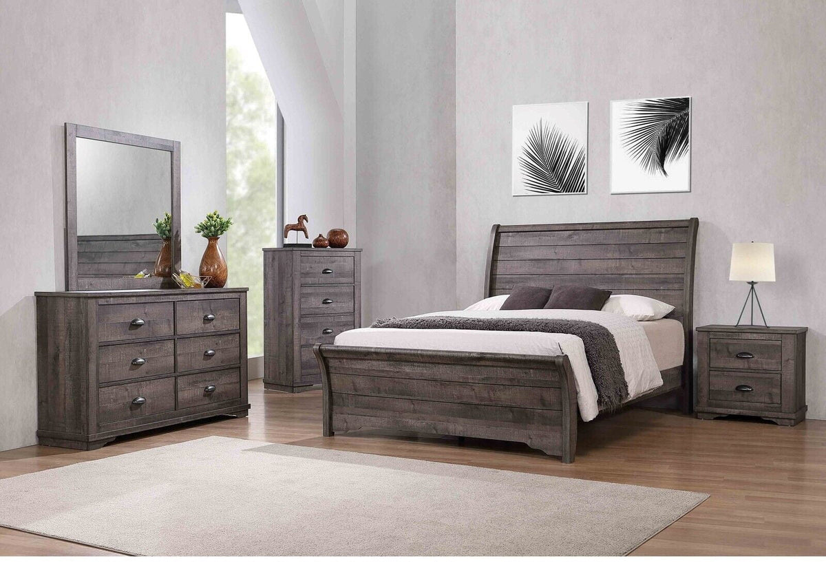 6pc Queen Size Bed Dresser Mirror Chest Nightstand Set Wooden Furniture Gray X448596