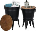 Galvanized Metal Bin with Round Wood Lid Set of 2 G815