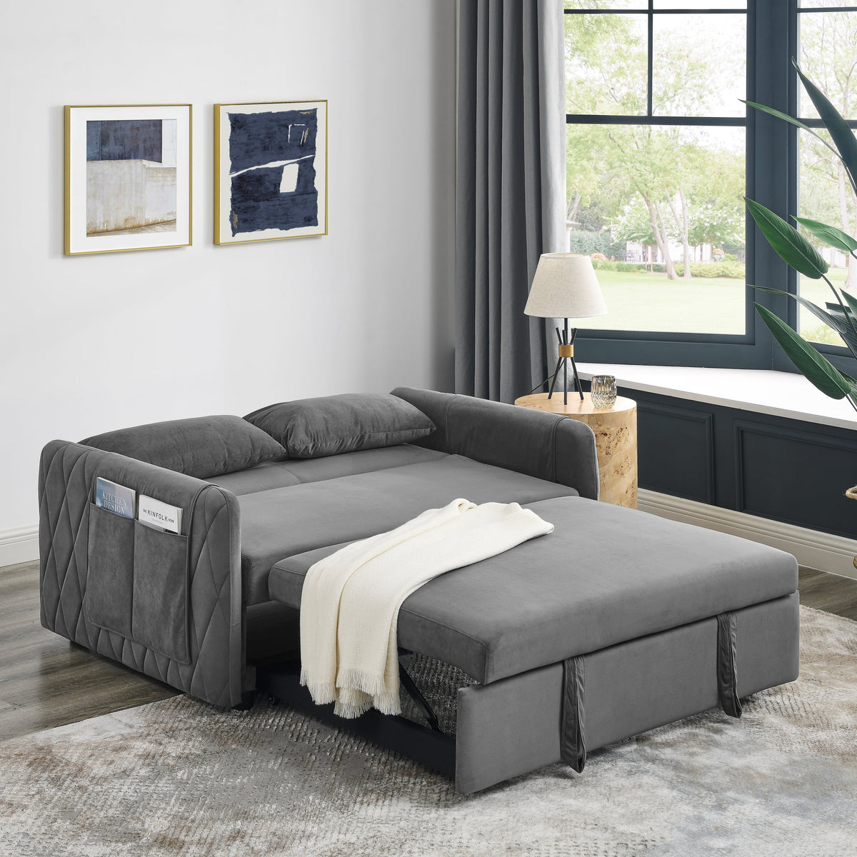 Velvet Convertible Sleeper Sofa Bed V2392