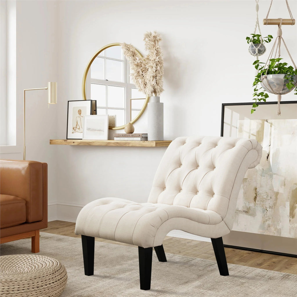 Cream Upholstered Accent Chair with Wood Legs N51689