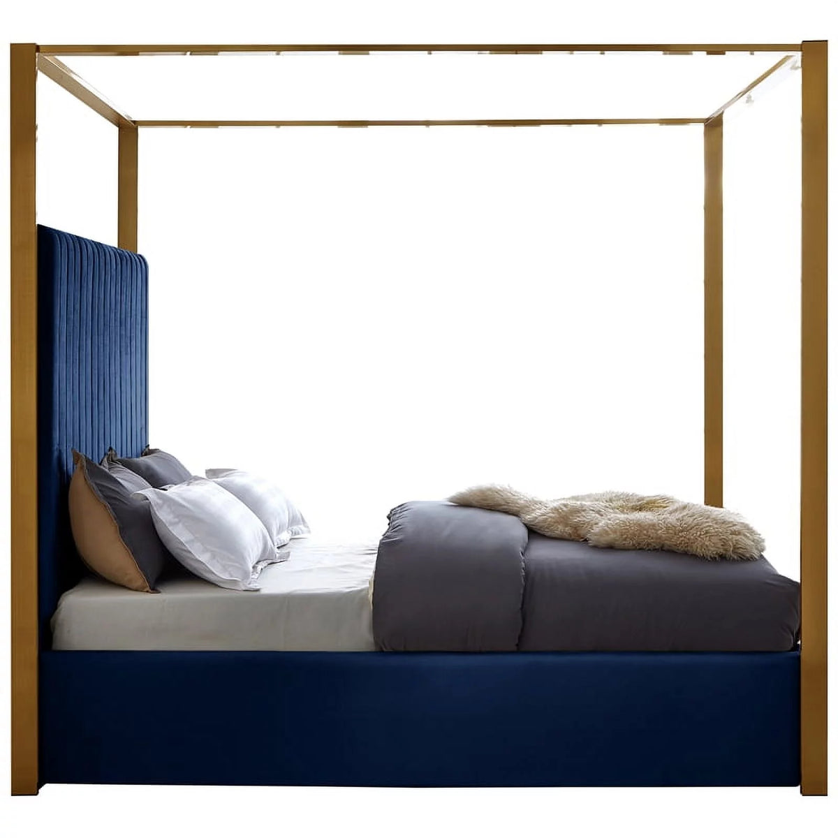 Navy Velvet Queen Bed M80058