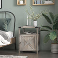 Gray Wood Nightstand with Cabinet and Shelf Q5966