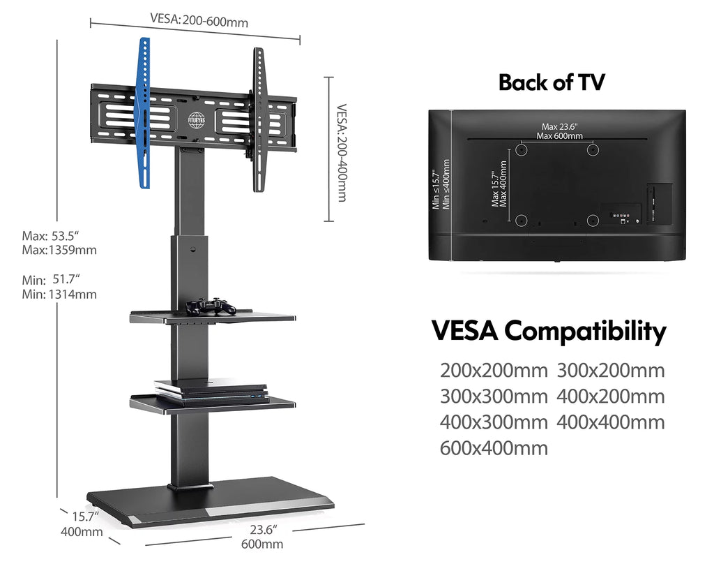 Black Floor TV Stand with Swivel Mount D5681