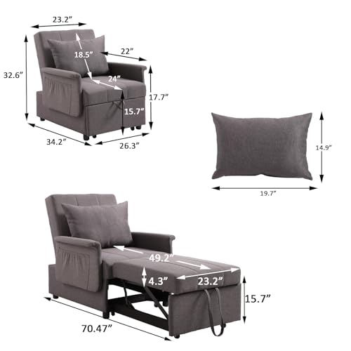 PU Leather Sleeper Chair Bed with Adjustable Backrest and Pillow Q870745