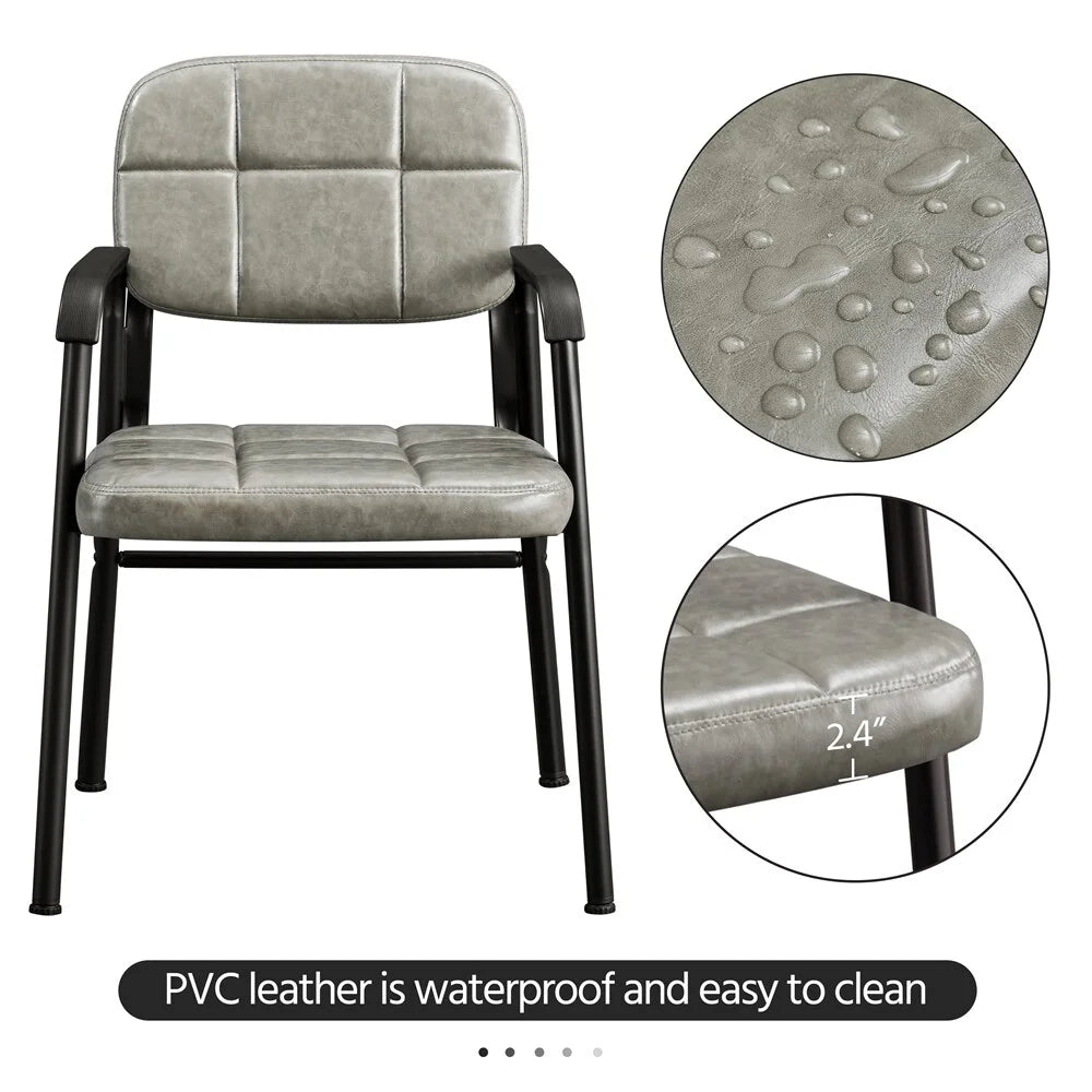 2pcs Upholstered Leather Chairs with Armrest & Metal Frame Grey O64527