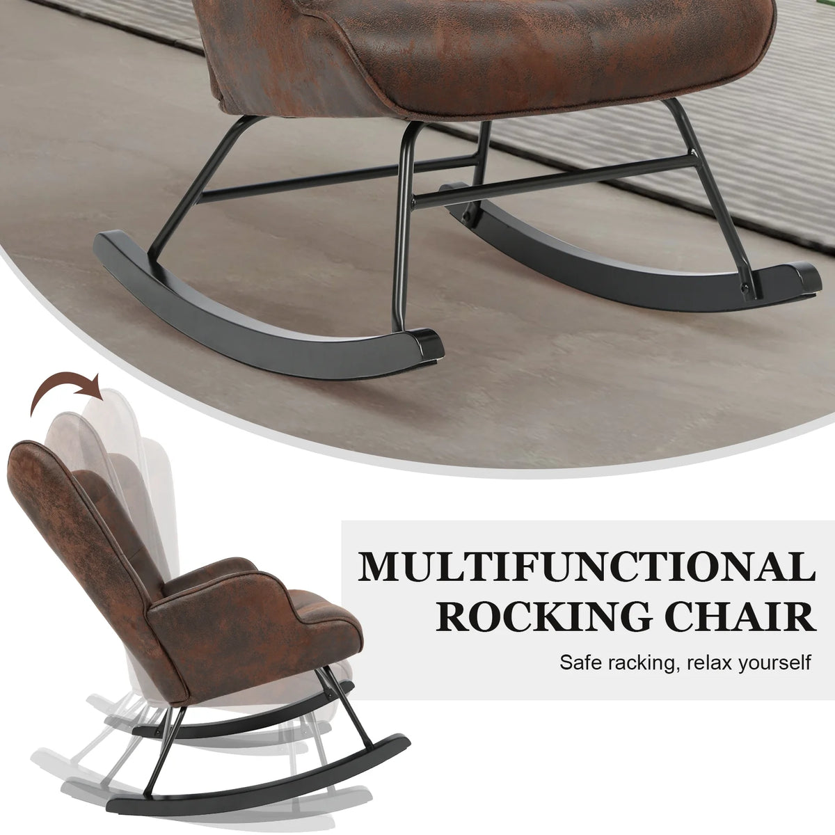 Black Polyester Fabric Rocker Glider Chair with Wooden Base M638