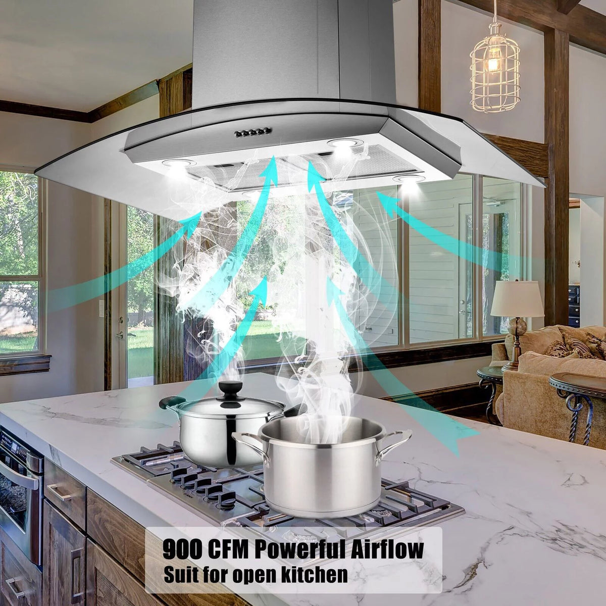 30 inch Island Mount Range Hood 900CFM Tempered Glass Stainless Steel C600978
