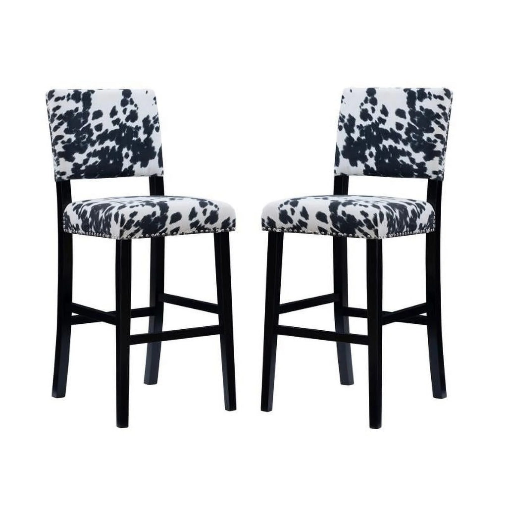2 Piece Cow Print Wood Bar Stool Set M1959