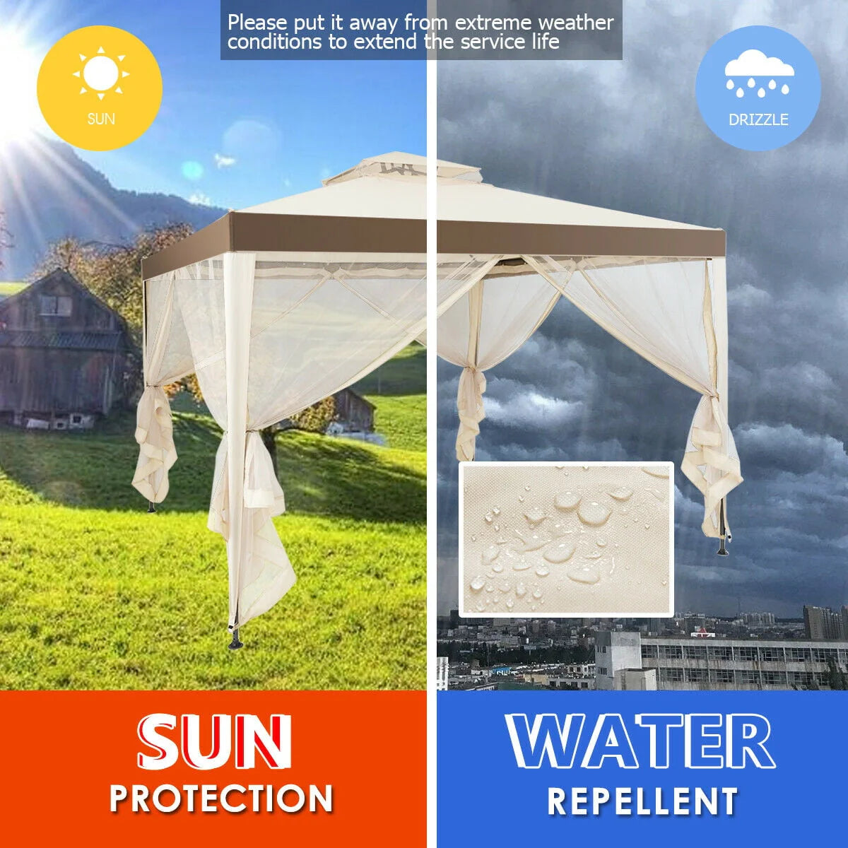 10'x 10' Beige Canopy Gazebo with Mosquito Netting S623