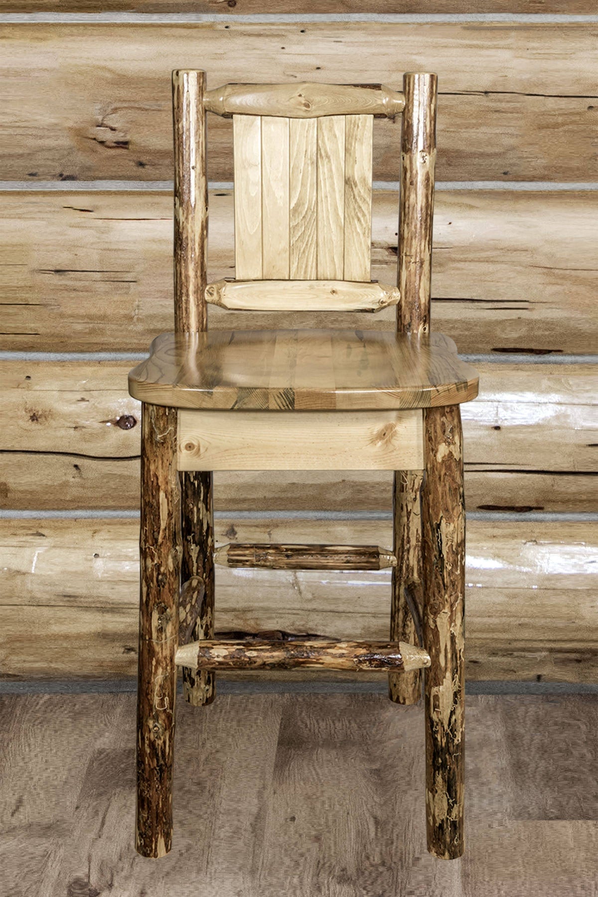 Counter Height Back Barstool with Laser Engraved Design S5568