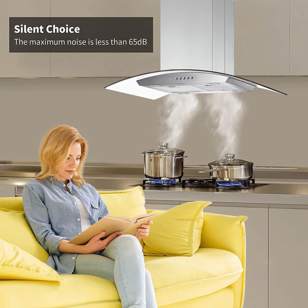30 inch Island Mount Range Hood 900CFM Tempered Glass Stainless Steel C600978