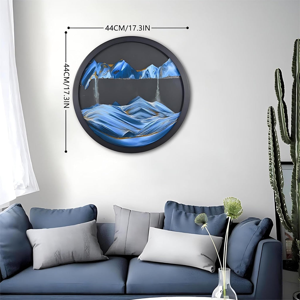 23.6'' Moving Sand Art Wall Mounted Rotate Sculpture Glass Crafts Solid Wood Frame A539