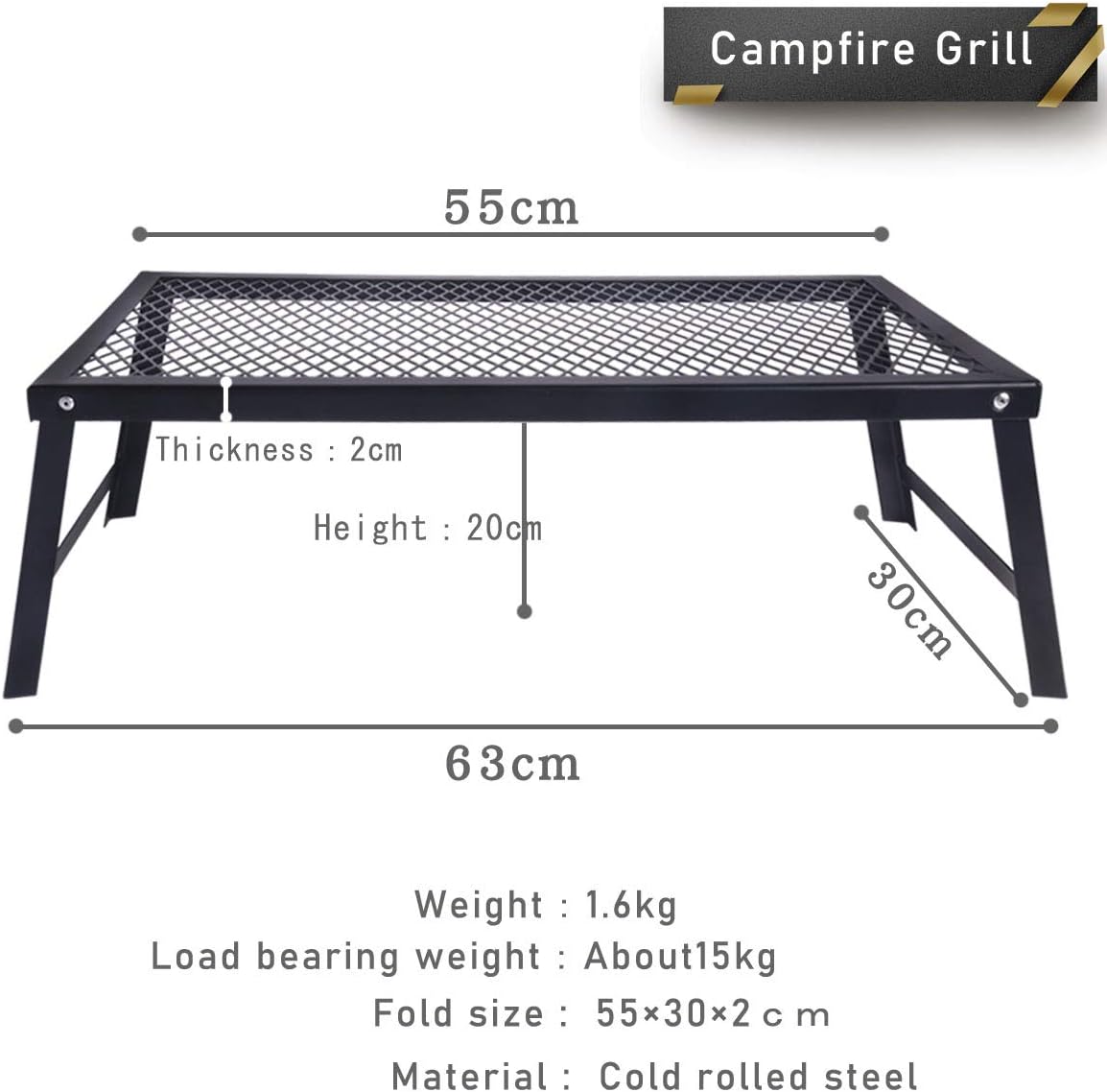 Folding Heavy Duty Campfire Grill 55cm x 30cm S1747