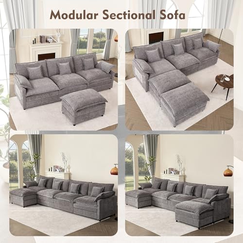 Black Chenille U Shaped Modular Sectional Sofa with Ottoman Y314