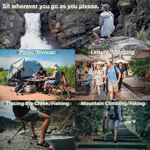 Portable Walking Stick Cane with Seat Foldable Chair Lightweight Aluminum I479661