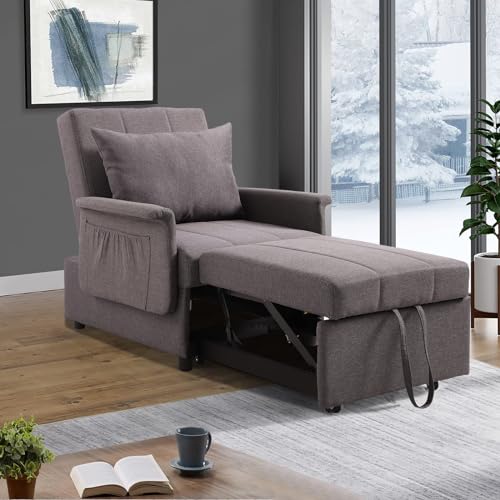 PU Leather Sleeper Chair Bed with Adjustable Backrest and Pillow Q870745