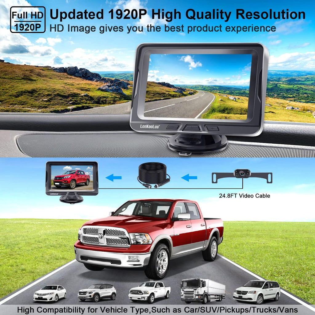 Backup Camera with 5 Monitor, AHD 1080P Rear View Camera System J430