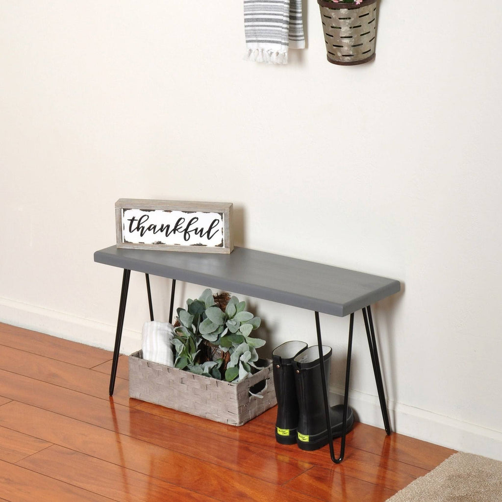 Rustic White Wood Bench Y353694