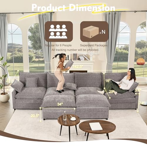 Black Chenille U Shaped Modular Sectional Sofa with Ottoman Y314