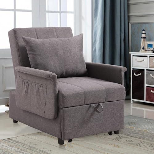 PU Leather Sleeper Chair Bed with Adjustable Backrest and Pillow Q870745