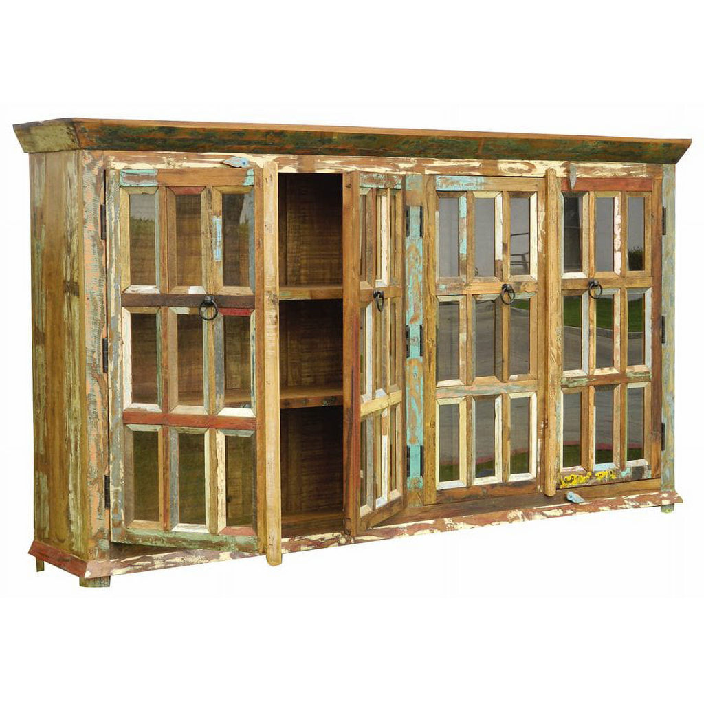 Solid Wood 4 Door Buffet with Glass Inserts Q637
