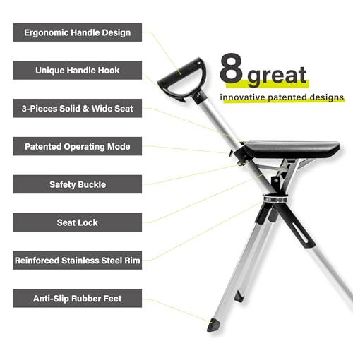 Portable Walking Stick Cane with Seat Foldable Chair Lightweight Aluminum I479661