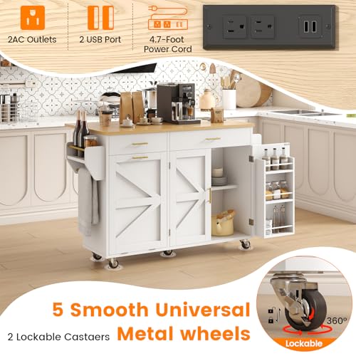 Kitchen Island Cart with Trash Can Storage on Wheels G95106