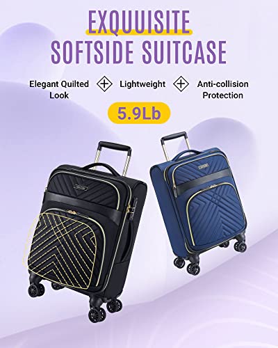 Black Softside Carry On Luggage 20 Inch with Spinner Wheels Q18282