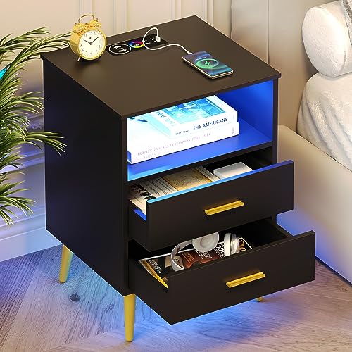 Grey Wood Nightstand Set of 2 with 2 Drawers K641084