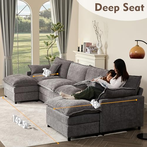 Black Chenille U Shaped Modular Sectional Sofa with Ottoman Y314