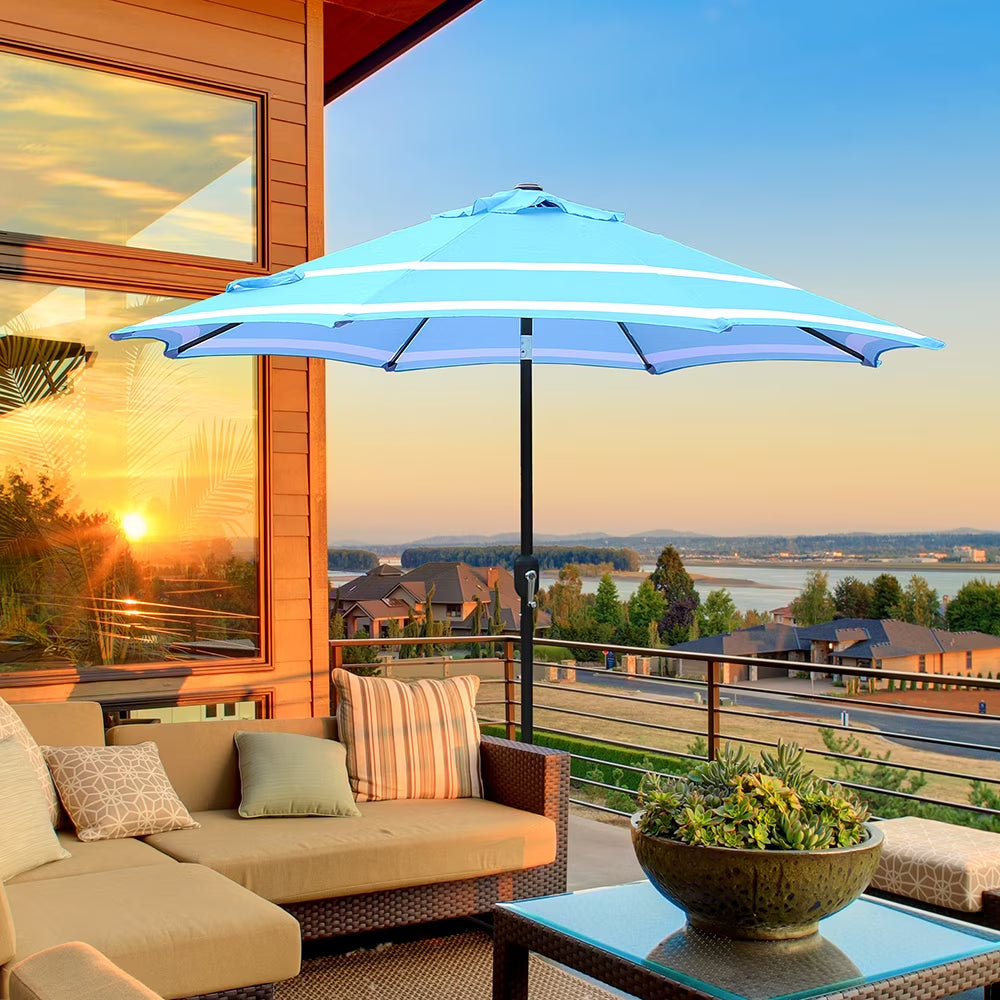 9FT Aqua & White Stripe Umbrella K396