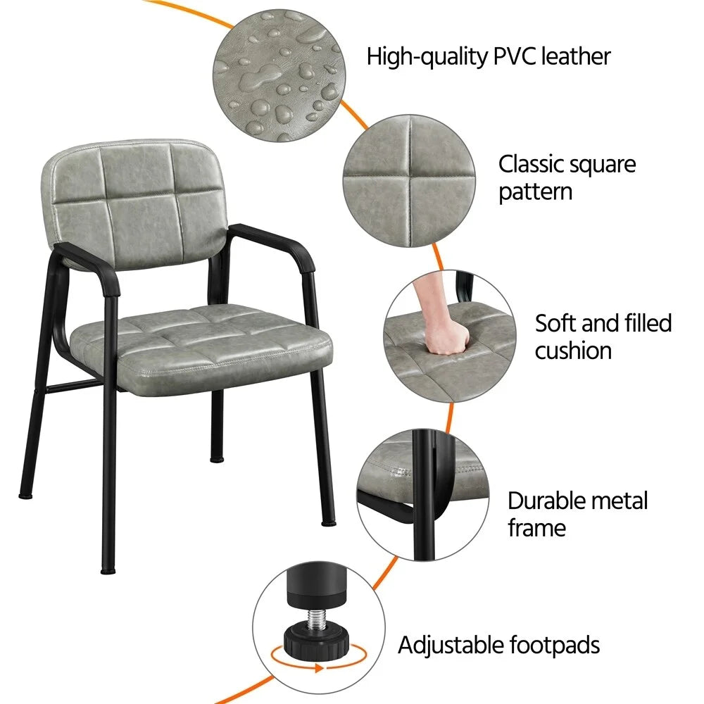 2pcs Upholstered Leather Chairs with Armrest & Metal Frame Grey O64527