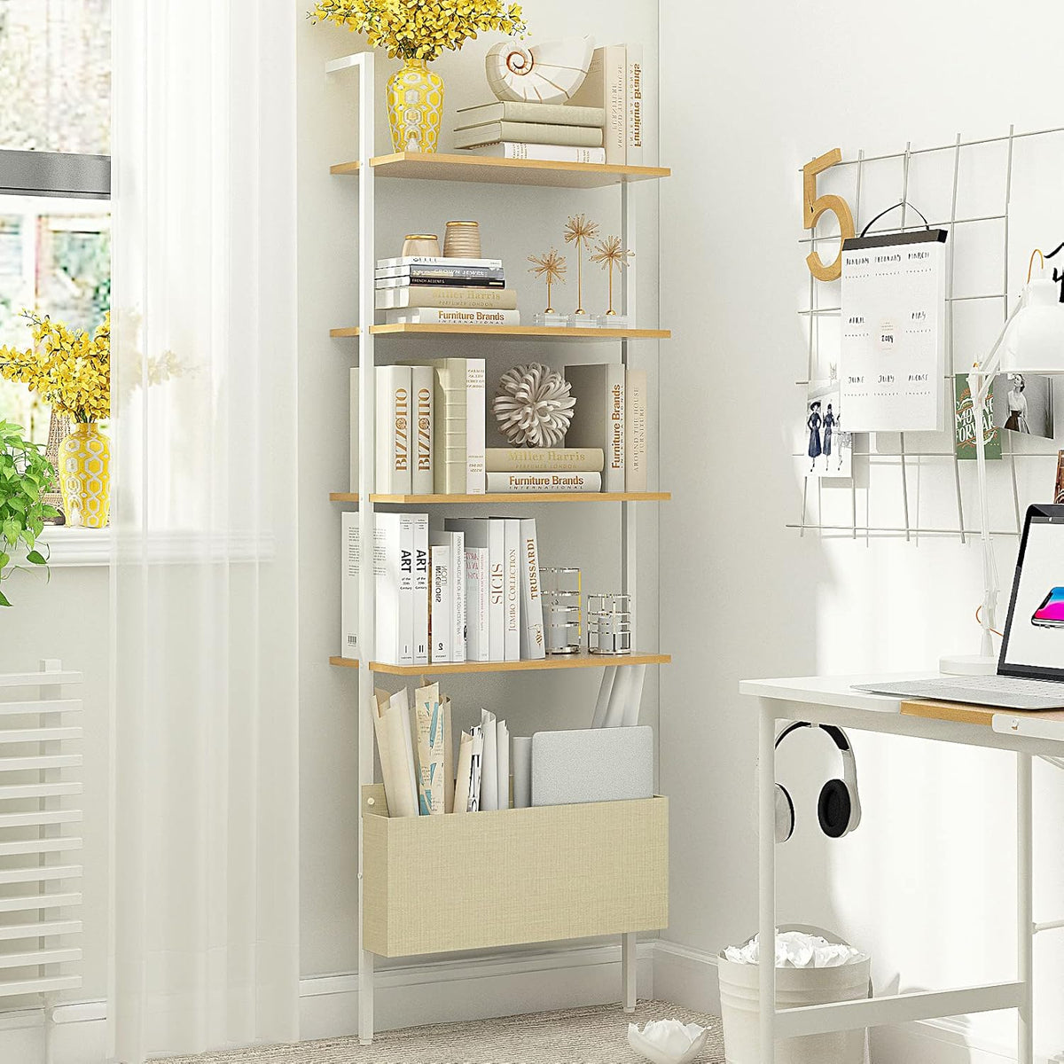Oak 4-Tier Metal Frame Wood Bookshelf L522136