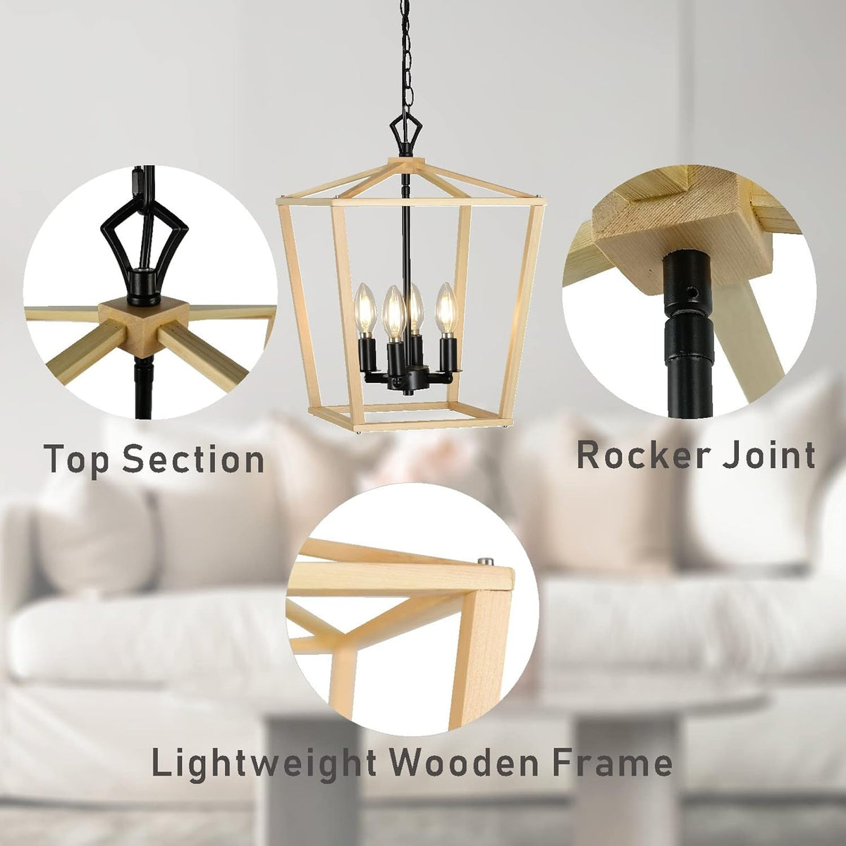 Wooden Lantern Pendant Lighting Ceiling Light Fixture F37958