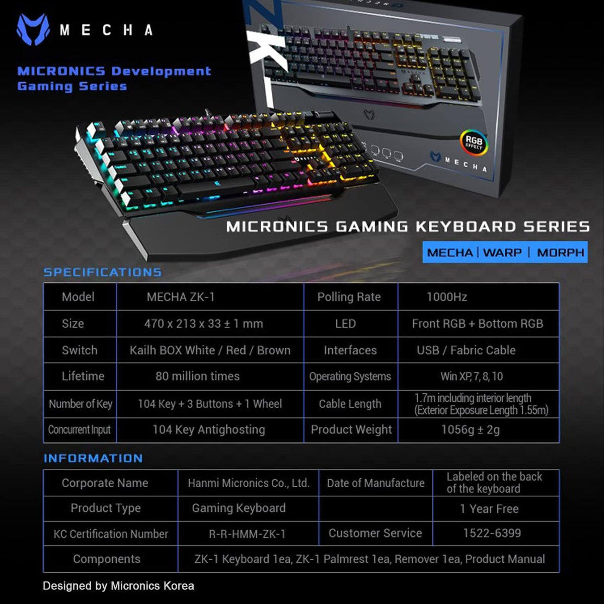 Wired Mechanical Gaming Keyboard with RGB Aluminum Top X9994