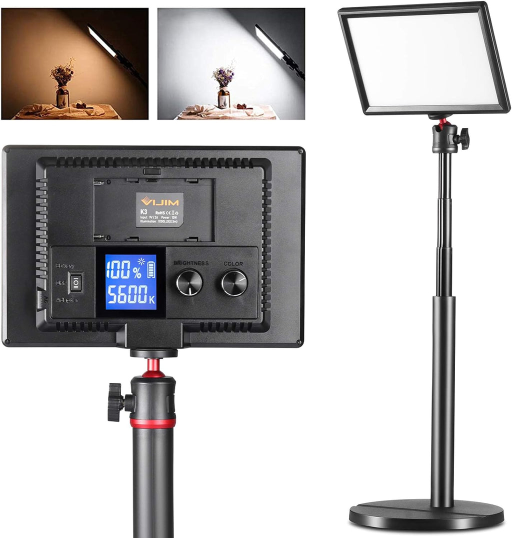 Bi-Color LED Video Light with LCD Screen and 28 Extend Stand, Pack of 2 L463203