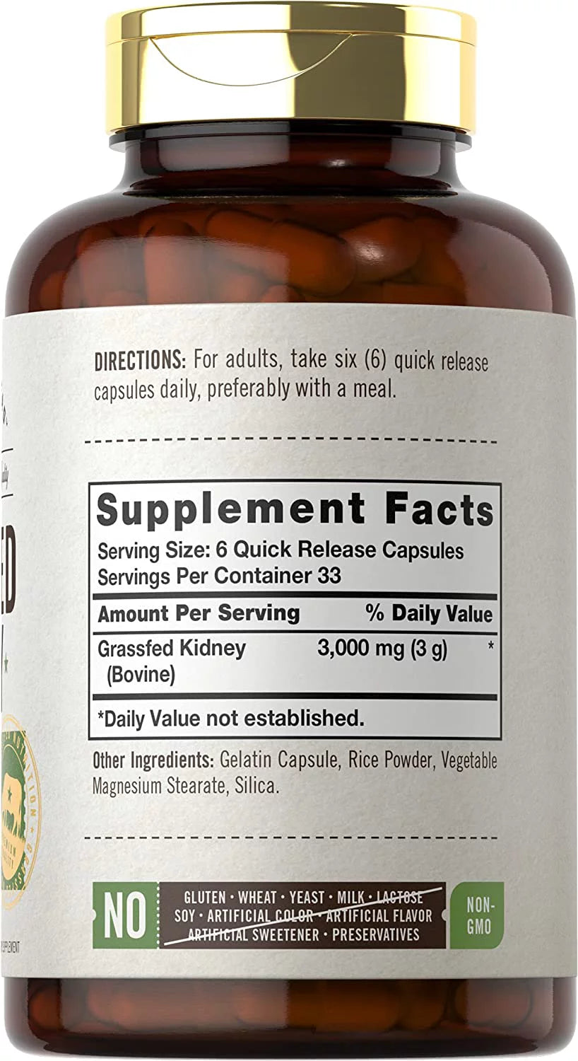 Grassfed Beef Kidney 3000mg 200 Capsules O690614