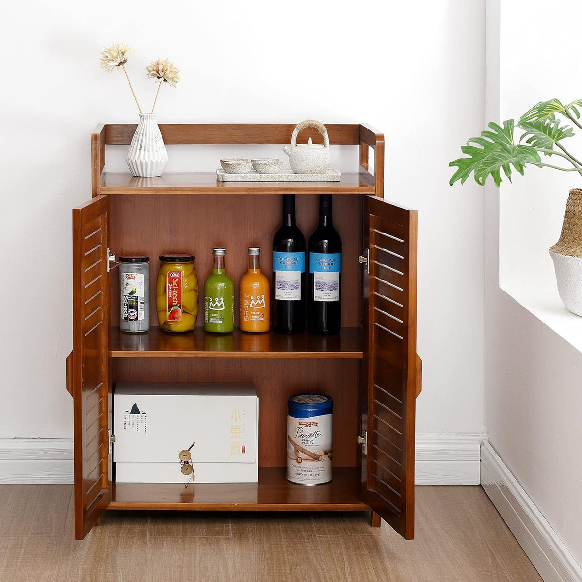 Bamboo 2 Door Storage Cabinet, Antique Brown O99089