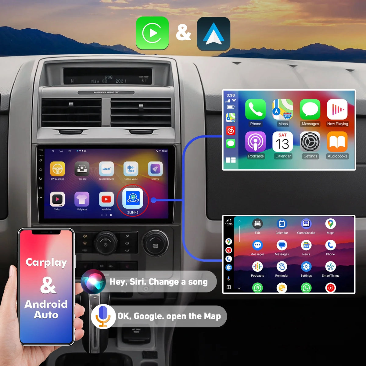 9 Inch Double Din Car Stereo with Wireless Carplay C28404