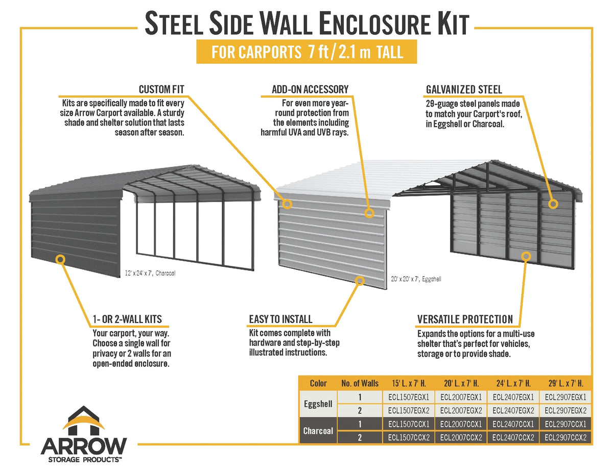 Galvanized Steel Carport Kit, 10' x 20' x 7', Charcoal T112