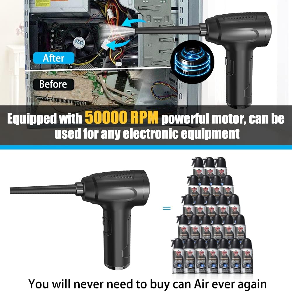 2-in-1 Cordless Air Duster & Vacuum Cleaner, 50000RPM, 6000mAh, Pack of 2 R5341