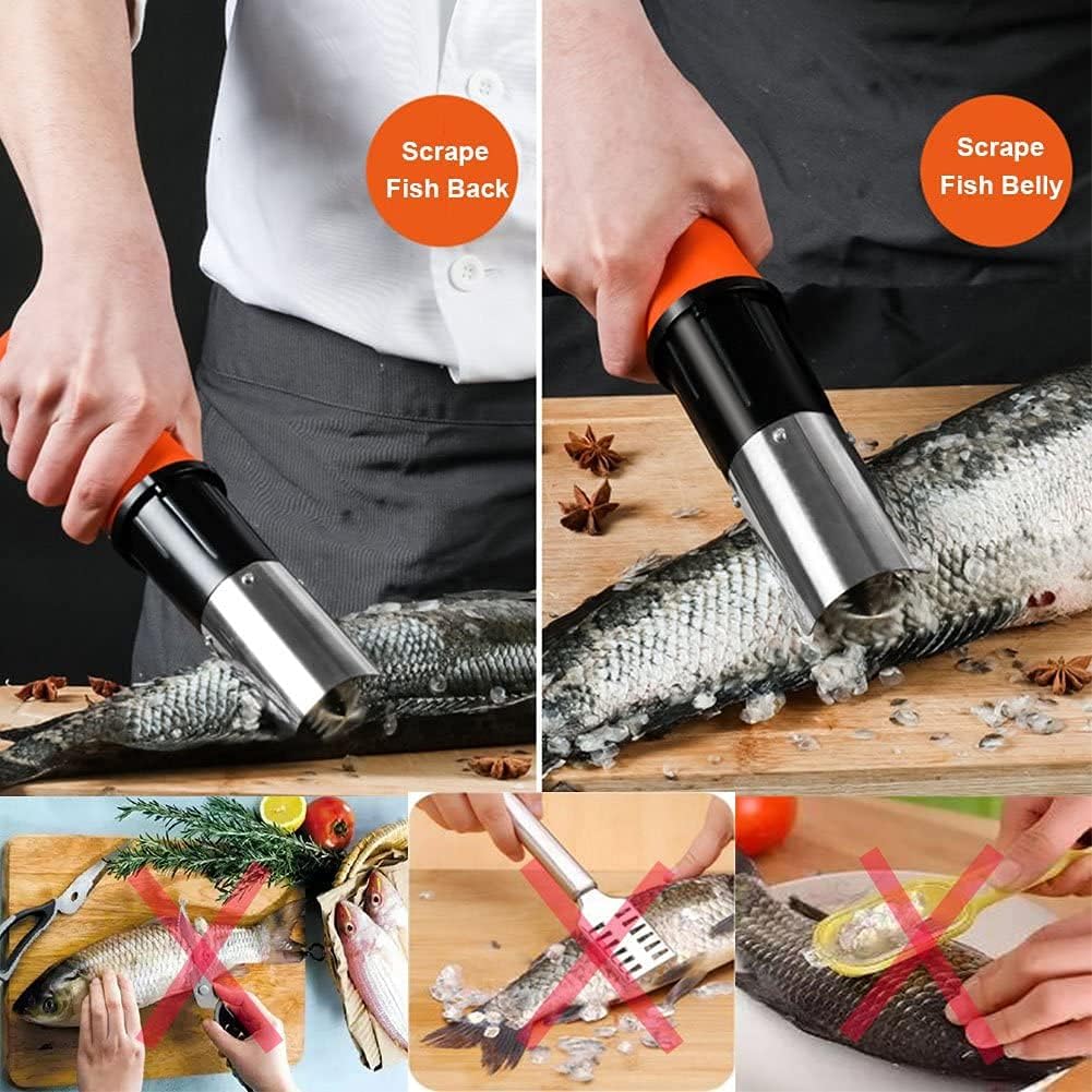 Electric Fish Scaler with Stainless Steel Roller Blade, Cordless Fish Scale Remover Cleaner Skinner Kit, 12V Rechargeable Battery G485449