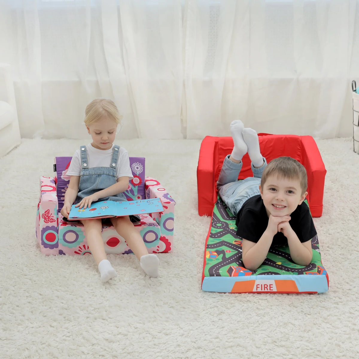 Kids Sofa Bed Upholstered Flipout Recliner P657123